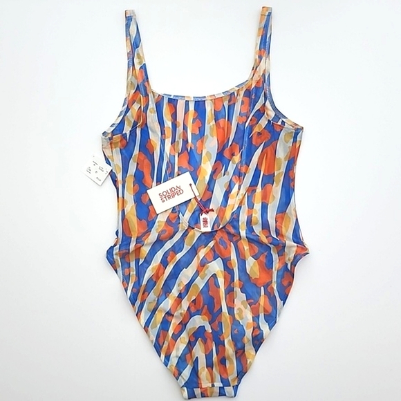 SOLID & STRIPED Luela Leopard Zebra Blue Orange Print Mesh Swimsuit Sz  Medium - Picture 5 of 14